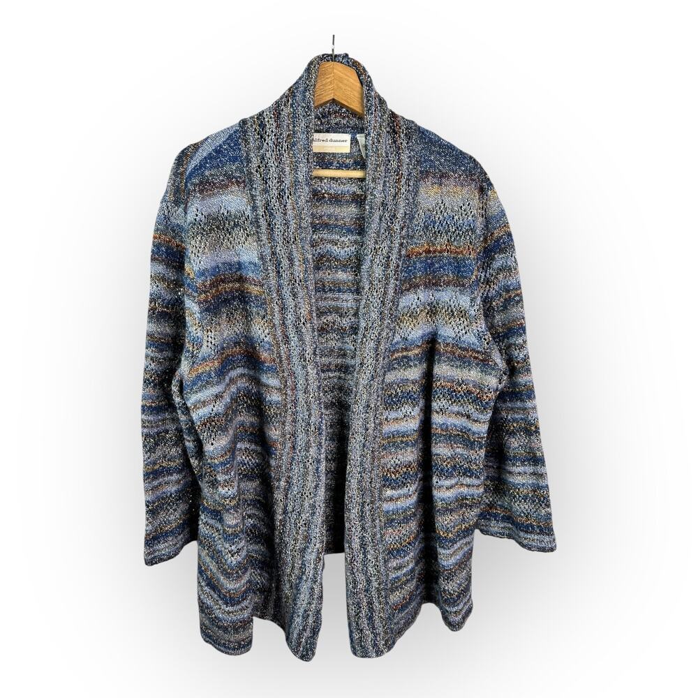 Alfred Dunner Womens size 2X Open Knit Cardigan 3/4 Sleeve Blue Boho Cottagecore